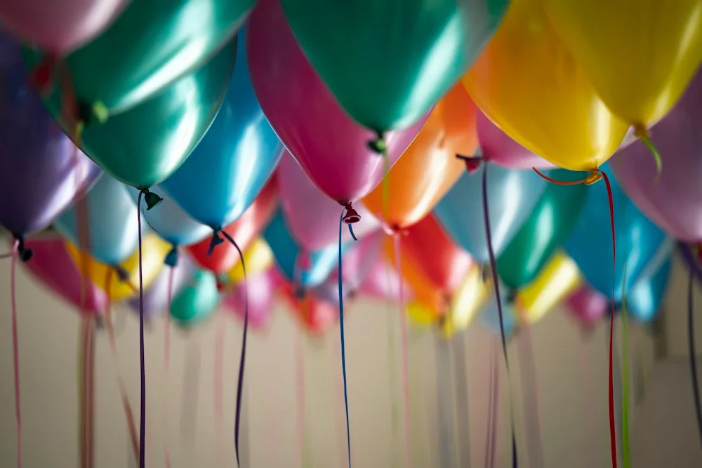 Colourful balloons at a birthday party